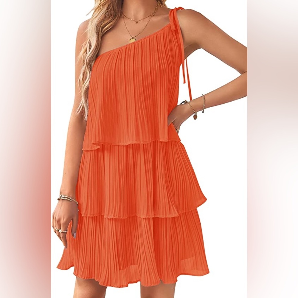 Elegant One-Shoulder Orange Dress